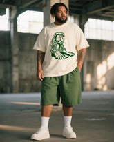 Big & Tall Men's Brr Brr Hand-Painted Printed Round Neck Short Sleeve T-Shirt Shorts Suit