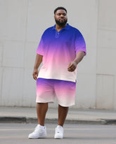 Men's Purple Gradient Style Short Sleeve Polo Shirt Shorts Big & Tall 2-Piece Sets
