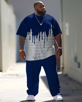 Big Guys Simple Casual Printed T-shirt Pants Set