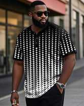Men's Plus Size Daily Casual Black Gradient Geometric Print Henry Collar Button Short Sleeve T-Shirt
