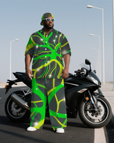 Big Men's Technological Abstract Vein Printed Modern Fashion Long-Sleeve Shirt and Pants Set