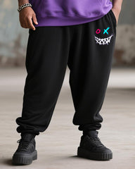 Big & Tall Men's Street Fashion Purple Expression Print Hoodie Suit