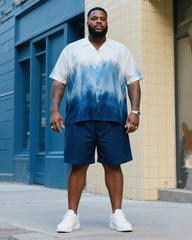 Big Men's Sea Sky Gradient Blue Short Sleeve Shirt Shorts Suit