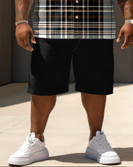 Men's Plus Size Classic Plaid Short Sleeve Shirt Shorts Suit