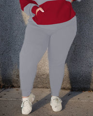Women's Plus Size Big Red and Gray Stripes Hoodie Set