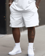 Daily Joker Solid Color White Printed T-Shirt Shorts Big Men's Set