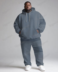 Men's Daily Casual Simple Blue Stripe Print Big & Tall Hoodie Set