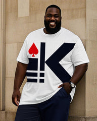 Men's Plus Size Simple Geometric Poker K Print T-Shirt Pants Suit