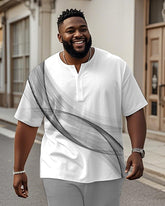 Men's Plus Size Daily Casual White Gradient Line Print Henry Collar Button Short Sleeve T-Shirt