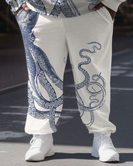 Men's Casual Fashion Japanese Octopus Art Print Plus Size Hoodie Suit