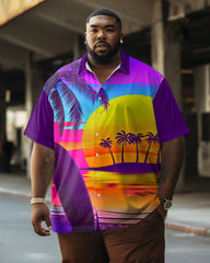Bright Coconut Tree Print Men's Big & Tall Hawaiian Shirt