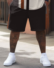 Big Guys Casual Simple Striped Colorblock Printed T-shirt Shorts Set