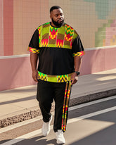 Big Boy's Must-Have Colorblock African Impression Totem Print Short Sleeve Trousers Suit