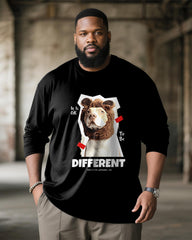 Big & Tall Men's Brown Bear Head Dog Graffiti Print Long Sleeve T-Shirt
