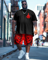 Big Guys Street Fashion Provocation Skull Print T-Shirt Shorts Set