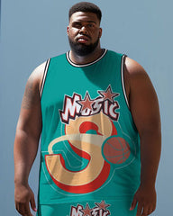Men's Large Size Basketball Star S Graffiti Vest Sports Two-Piece Set