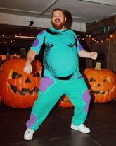 Big & Tall Men's Halloween Blue Poll Dot Belly Graffiti Cosplay Printed T-Shirt Trousers Suit