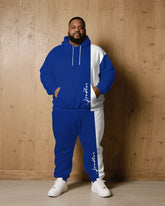 Big & Tall Men Fall/Winter Joker Casual Blue & White "Respect" Slogan Handwritten Printed Hoodie Suit