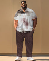 Gradient Pattern Print Short Sleeve Shirt Trousers Suit Men's Plus Size