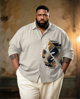 Big & Tall Men's Vintage Brown Feather Art Print Long Sleeve Bamboo Hemp Texture Shirt