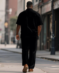 Big & Tall Men's Black Love Skull Print Short Sleeve Shirt Pants Suit