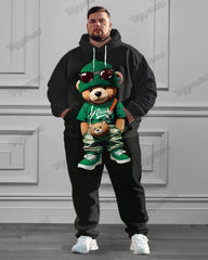 Men's Brown Bear Print Pocket Big & Tall Hoodie Set