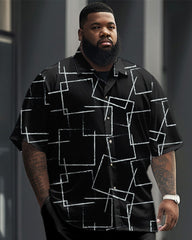 Men's Big & Tall Business Square Line Print Short Sleeve Shirt Set