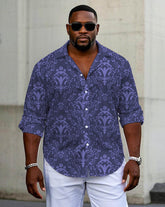 Men's Plus Size Business Purple Jacquard Long Sleeve Shirt