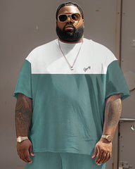 Men's Plus Size Casual Simple Color Block Printed T-shirt Shorts Suit
