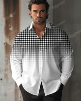 Men's Plus Size Gradient Houndstooth Button Down Long Sleeve Shirt