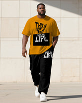 Men's Plus Size Black Orange Fun Attitude Letter Print T-Shirt Trousers Suit