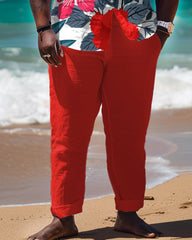 Men's Big & Tall Hawaiian Plant Print Short Sleeve Shirt Trousers Set