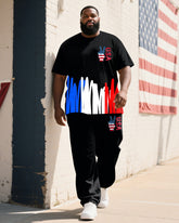 Men's Plus Size Independence Day Graffiti Bier USA Printed T-Shirt Trousers Suit
