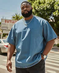 Plus Size Men's Daily Leisure Washing Water Solid Color Denim T-shirt