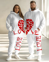 Couple Fashion Casual Plus Size Patchwork Love Printed Hoodie Suit