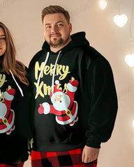 Couple Matching Big & Tall Merry Xmas Hoodie Plaid Sweatpants Set