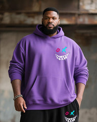 Big & Tall Men's Street Fashion Purple Expression Print Hoodie Suit