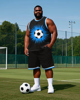 Big Men's Simple Football Printed Casual Round Neck Vest and Shorts Set