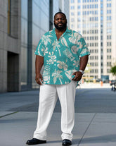 Hawaiian Player Coconut Pattern Short Sleeve Shirt Trousers Suit Men's Plus Size