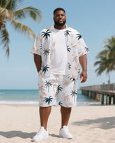 Big & Tall Men's Romantic Coconut Trees Hawaiian Theme Casual Short Sleeve Shirt Shorts 2-Piece Suit