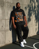 Big Men's Fashion DNA Gene Basketball Funny Letter Printed Short Sleeve T-shirt Pants Set