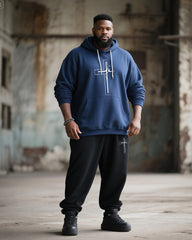 Big & Tall Men's Street Fashion Faith Cross Print Hoodie Suit