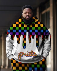 Men's Plus Size Checkerboard Rainbow Hoodie Set of Two