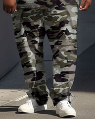 Street Camouflage Color Block KING Letter Print Large Men's Suit