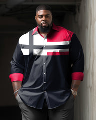 Men's Plus Size Cross Stripes Long Sleeve Lapel Shirt