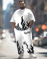 Flame Print T-Shirt Trousers Suit Men's Large