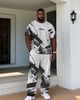 Men's Plus Size Street Fashion Brush Hand-painted Chest King Printed Short-sleeved T-shirt Trousers Suit