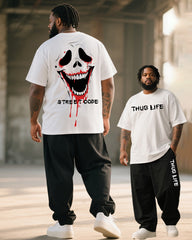 Big & Tall Men's THUG LIFE Skull Graffiti Print T-Shirt Trousers Suit