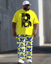 Men's Plus Size Casual Geometric Alphabet Print T-Shirt Trousers Suit