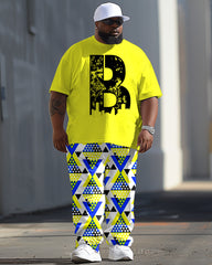 Men's Plus Size Casual Geometric Alphabet Print T-Shirt Trousers Suit